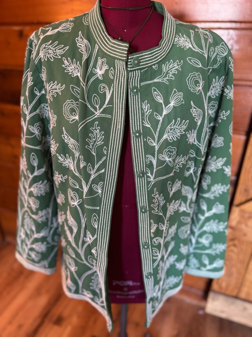 CHARTER CLUB NWOT Green Floral Embroidered Jacket Plus Size